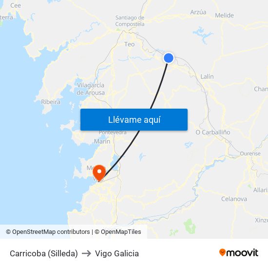 Carricoba (Silleda) to Vigo Galicia map