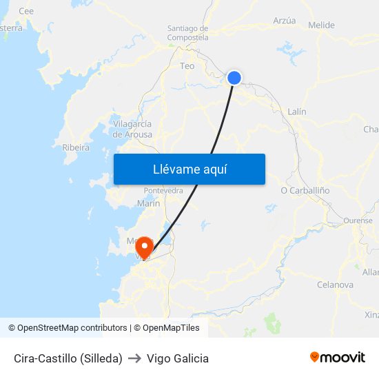 Cira-Castillo (Silleda) to Vigo Galicia map
