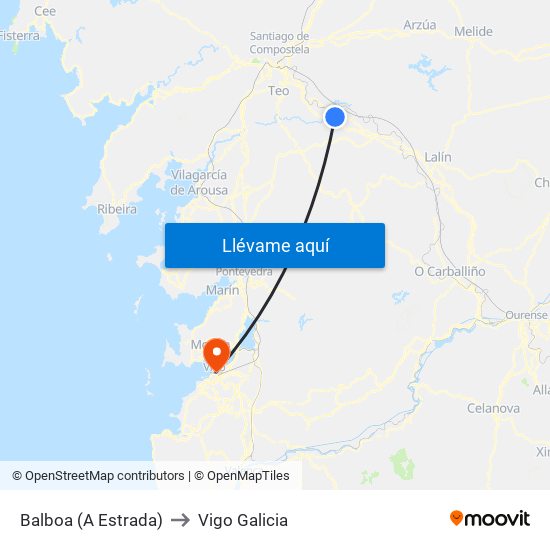 Balboa (A Estrada) to Vigo Galicia map