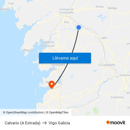 Calvario (A Estrada) to Vigo Galicia map