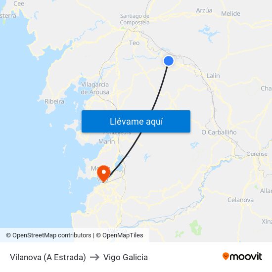 Vilanova (A Estrada) to Vigo Galicia map