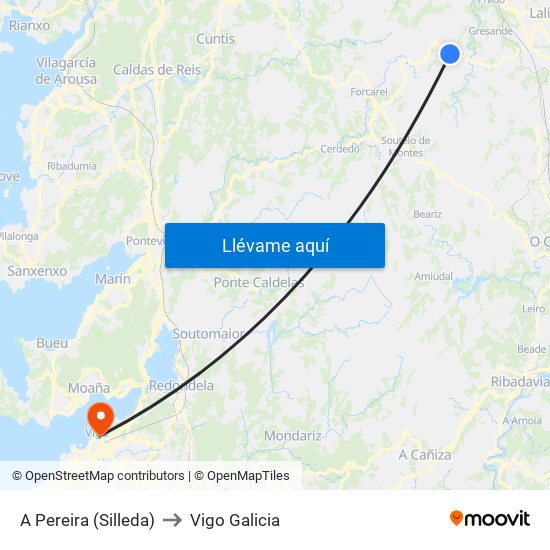 A Pereira (Silleda) to Vigo Galicia map