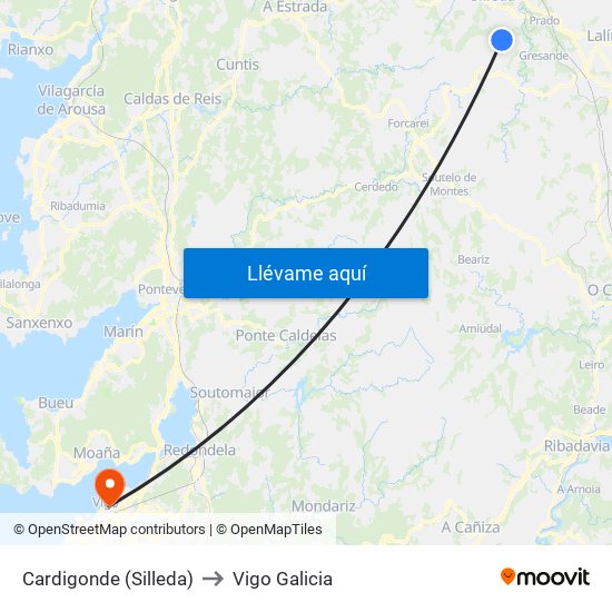 Cardigonde (Silleda) to Vigo Galicia map