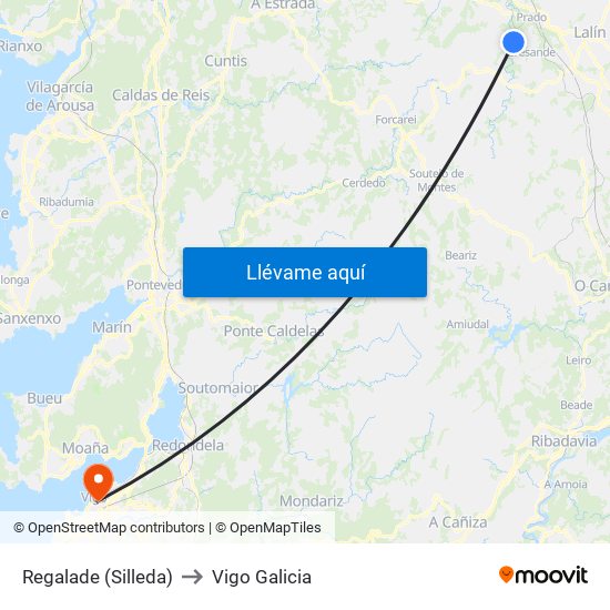 Regalade (Silleda) to Vigo Galicia map