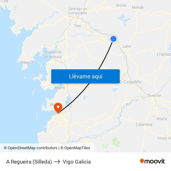 A Regueira (Silleda) to Vigo Galicia map