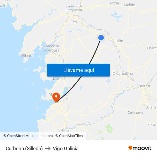 Curbeira (Silleda) to Vigo Galicia map