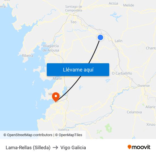 Lama-Rellas (Silleda) to Vigo Galicia map