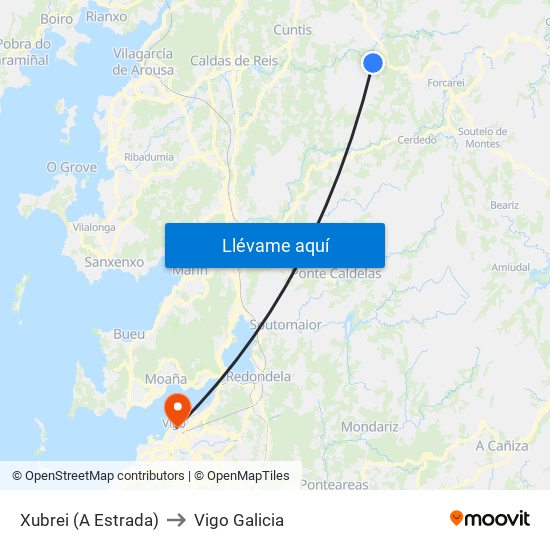 Xubrei (A Estrada) to Vigo Galicia map