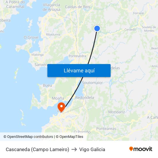 Cascaneda (Campo Lameiro) to Vigo Galicia map