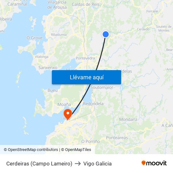 Cerdeiras (Campo Lameiro) to Vigo Galicia map