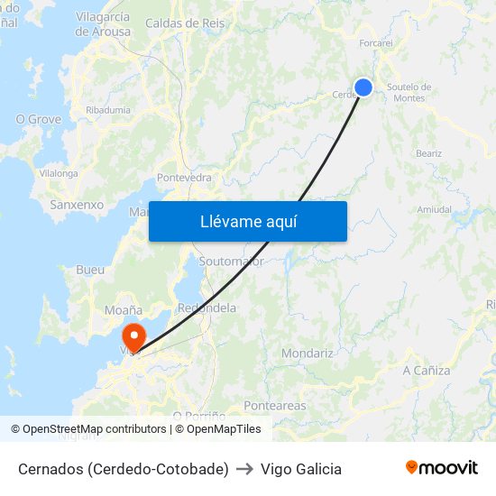 Cernados (Cerdedo-Cotobade) to Vigo Galicia map
