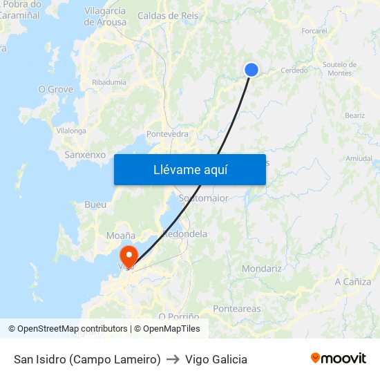 San Isidro (Campo Lameiro) to Vigo Galicia map