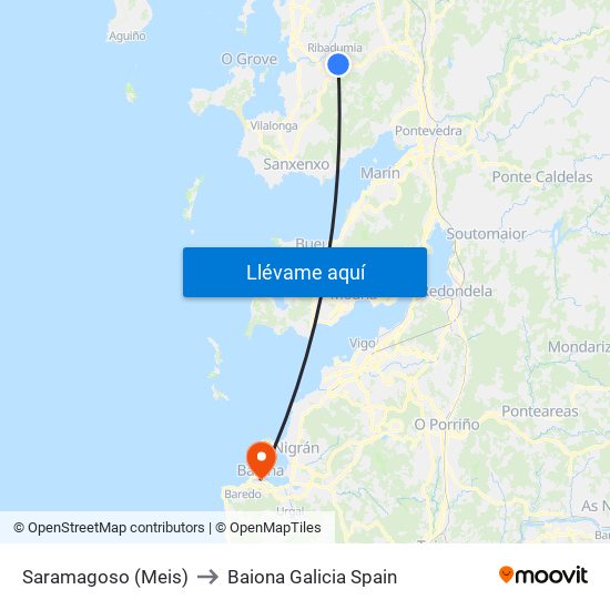 Saramagoso (Meis) to Baiona Galicia Spain map