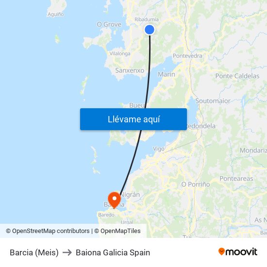 Barcia (Meis) to Baiona Galicia Spain map