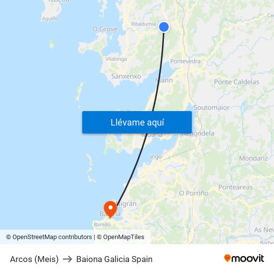 Arcos (Meis) to Baiona Galicia Spain map