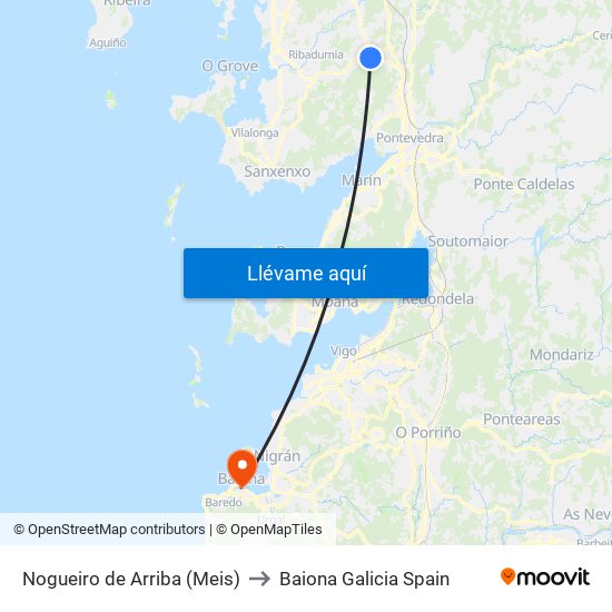 Nogueiro de Arriba (Meis) to Baiona Galicia Spain map