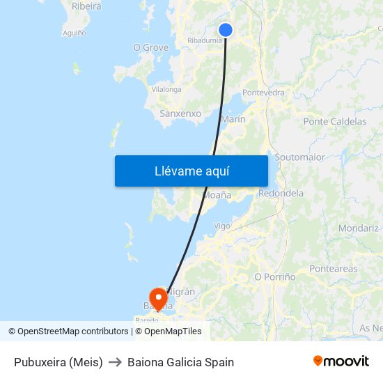 Pubuxeira (Meis) to Baiona Galicia Spain map