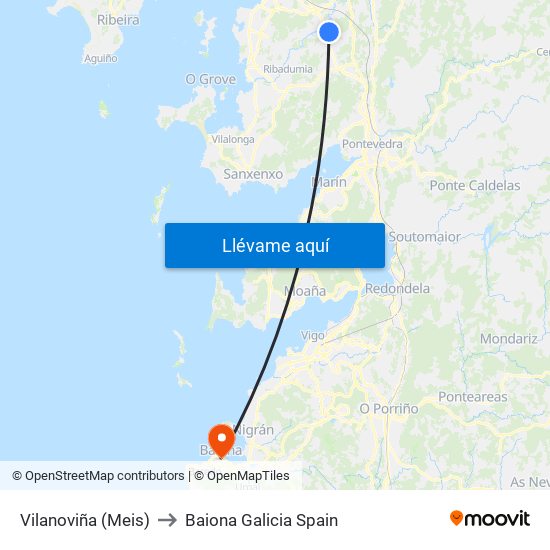 Vilanoviña (Meis) to Baiona Galicia Spain map