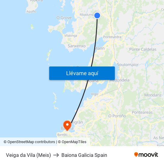 Veiga da Vila (Meis) to Baiona Galicia Spain map