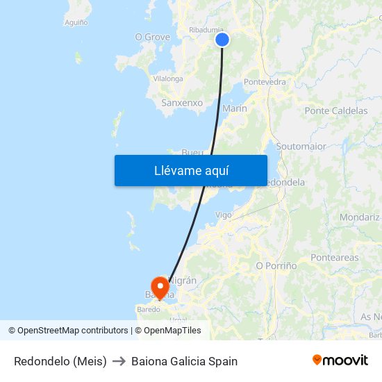 Redondelo (Meis) to Baiona Galicia Spain map