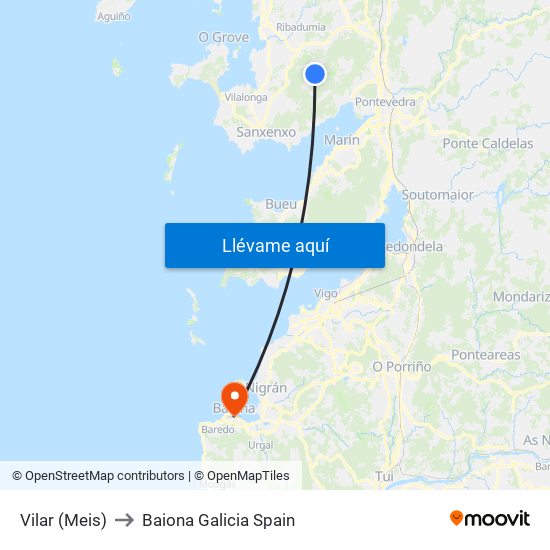 Vilar (Meis) to Baiona Galicia Spain map