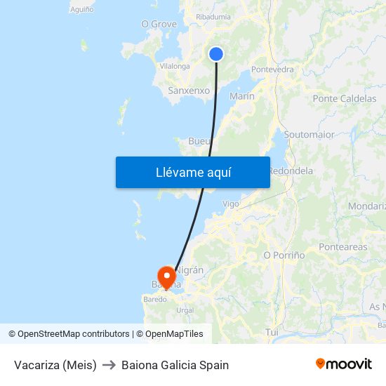 Vacariza (Meis) to Baiona Galicia Spain map