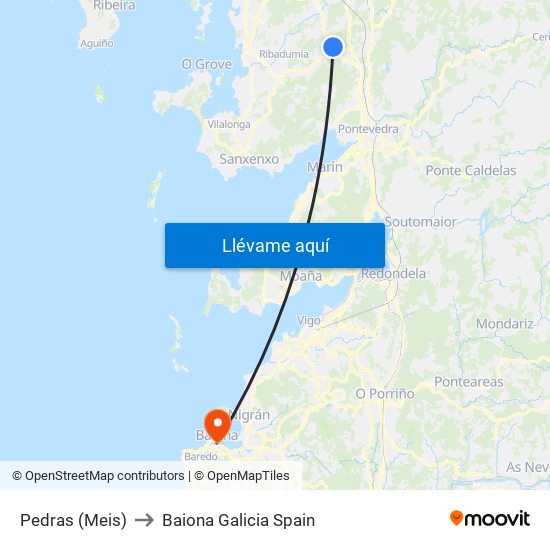 Pedras (Meis) to Baiona Galicia Spain map