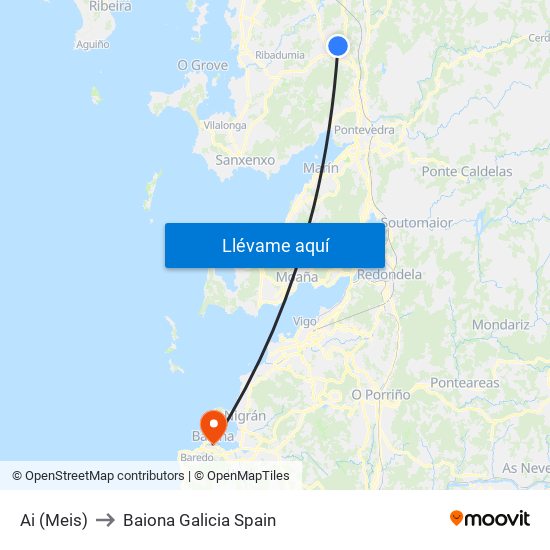 Ai (Meis) to Baiona Galicia Spain map