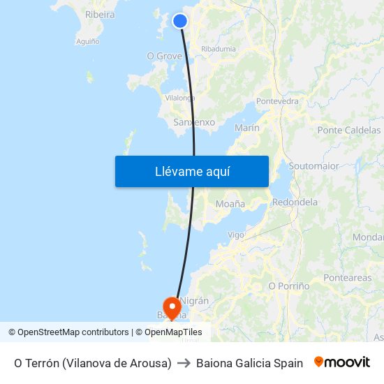 O Terrón (Vilanova de Arousa) to Baiona Galicia Spain map
