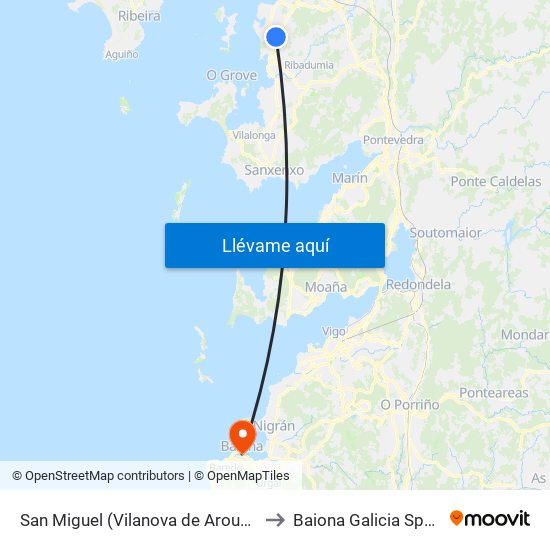 San Miguel (Vilanova de Arousa) to Baiona Galicia Spain map