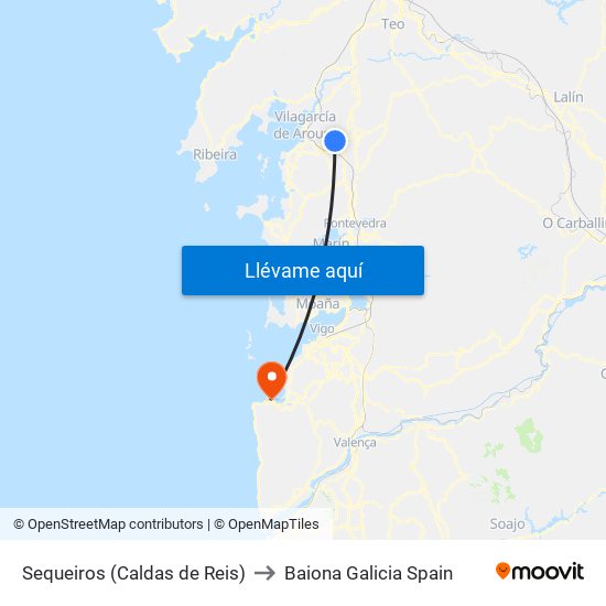 Sequeiros (Caldas de Reis) to Baiona Galicia Spain map