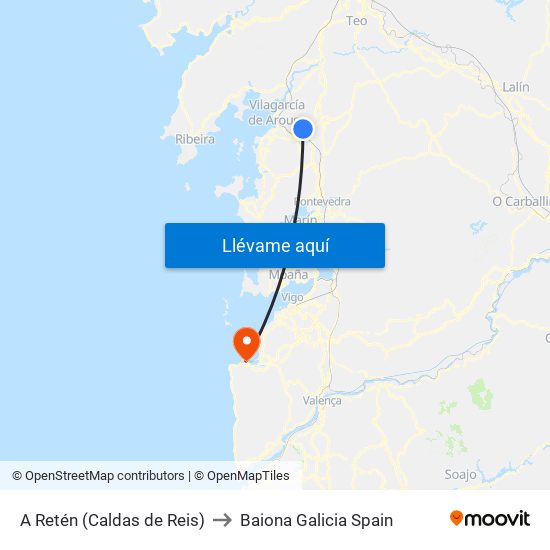 A Retén (Caldas de Reis) to Baiona Galicia Spain map