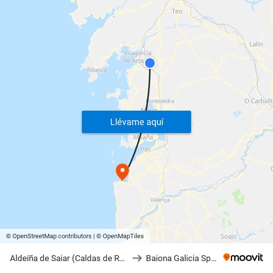Aldeíña de Saiar (Caldas de Reis) to Baiona Galicia Spain map