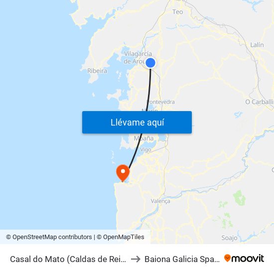Casal do Mato (Caldas de Reis) to Baiona Galicia Spain map