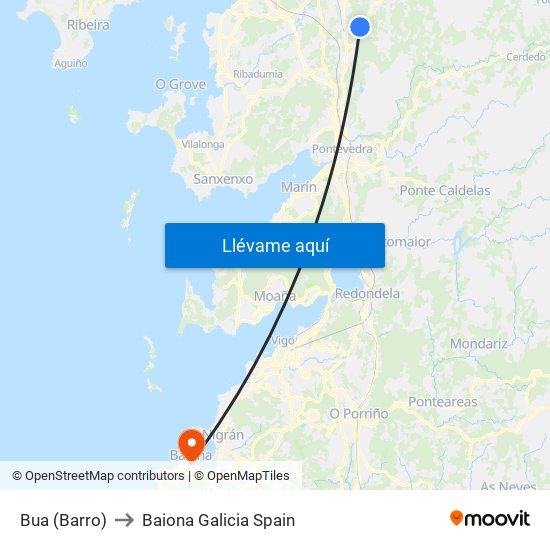 Bua (Barro) to Baiona Galicia Spain map