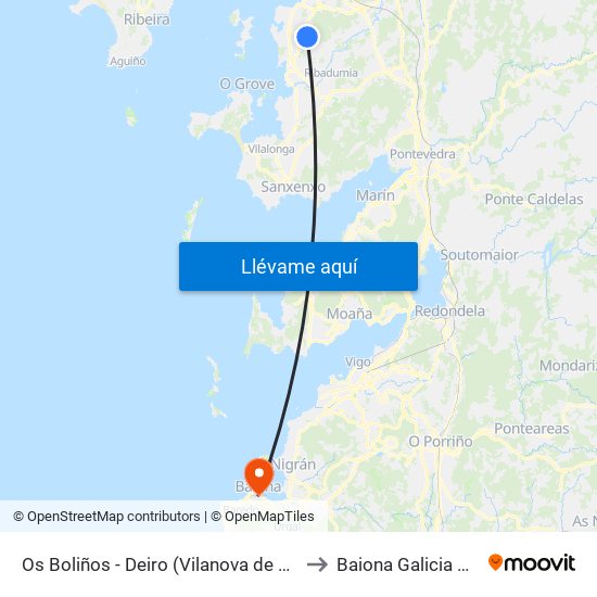 Os Boliños - Deiro (Vilanova de Arousa) to Baiona Galicia Spain map