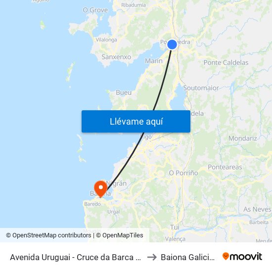 Avenida Uruguai - Cruce da Barca (Pontevedra) to Baiona Galicia Spain map