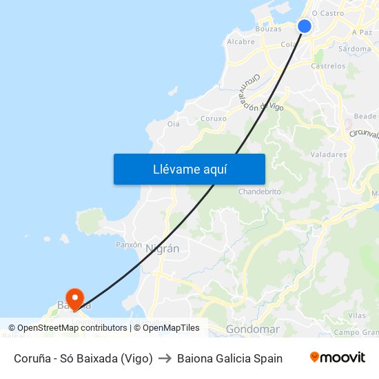 Coruña - Só Baixada (Vigo) to Baiona Galicia Spain map