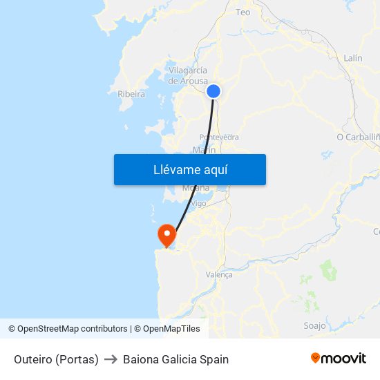 Outeiro (Portas) to Baiona Galicia Spain map