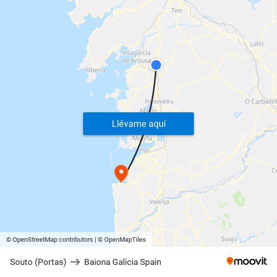 Souto (Portas) to Baiona Galicia Spain map