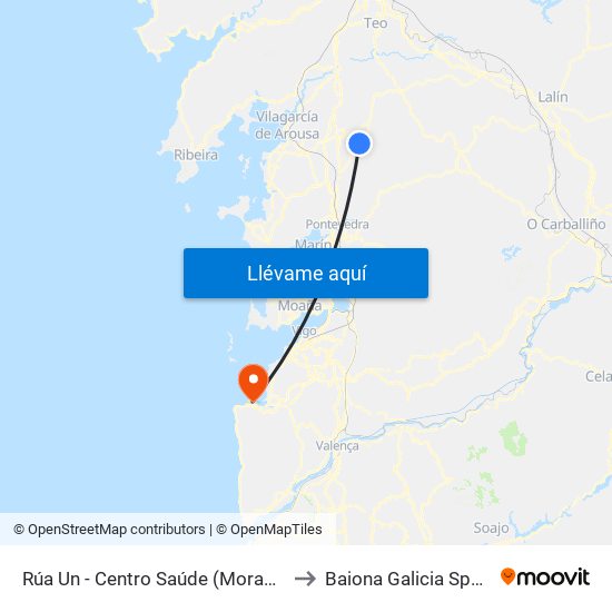 Rúa Un - Centro Saúde (Moraña) to Baiona Galicia Spain map