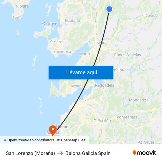 San Lorenzo (Moraña) to Baiona Galicia Spain map