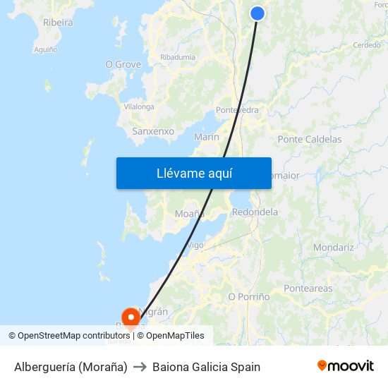 Alberguería (Moraña) to Baiona Galicia Spain map