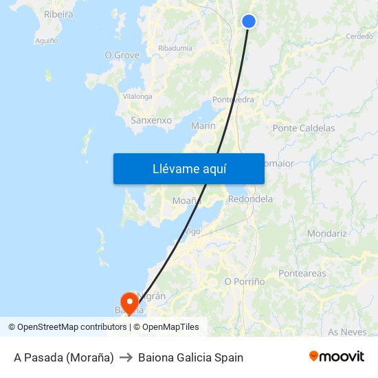 A Pasada (Moraña) to Baiona Galicia Spain map