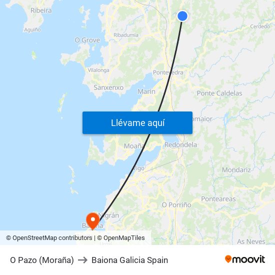 O Pazo (Moraña) to Baiona Galicia Spain map