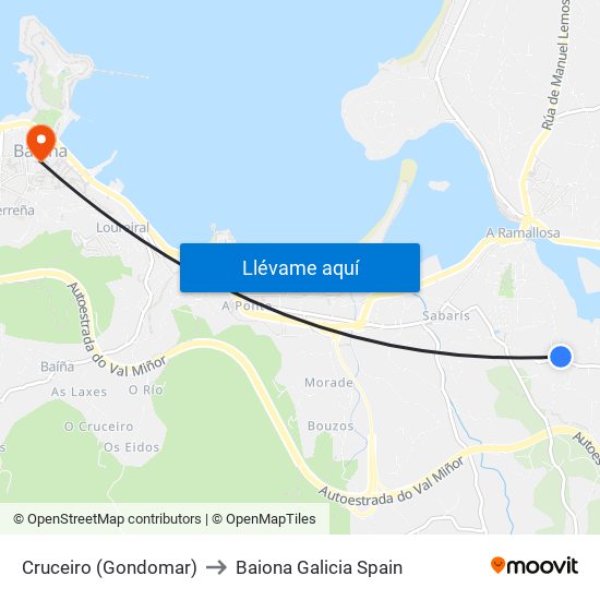 Cruceiro (Gondomar) to Baiona Galicia Spain map