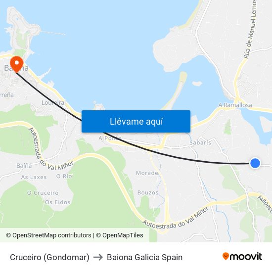 Cruceiro (Gondomar) to Baiona Galicia Spain map