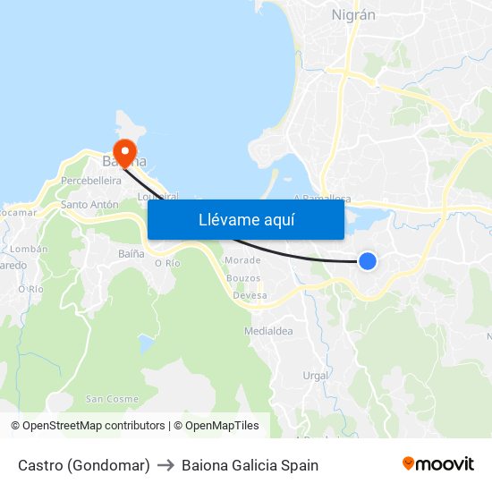 Castro (Gondomar) to Baiona Galicia Spain map