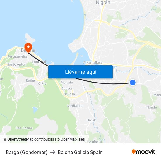 Barga (Gondomar) to Baiona Galicia Spain map