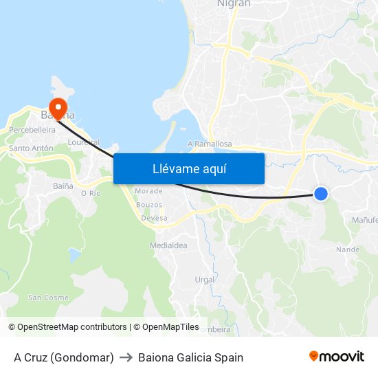 A Cruz (Gondomar) to Baiona Galicia Spain map
